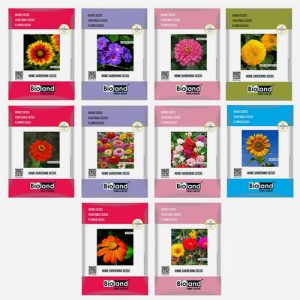 BIOLAND Flower Seeds Combo of 10 for Home Gardening | Easy to Grow Gaillardia, Zinnia Orange, Zinnia Pink, Morning Glory, Portulaca, Sungold, Tithonia, Zinnia Double Mix, Balsam Dwarf and Sunflower