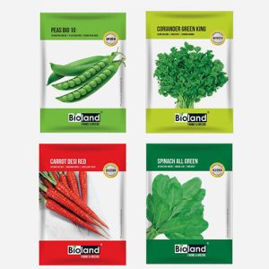 BIOLAND Easy to Grow Winter Vegetable Seeds Combo Pack | Carrot, Peas, Spinach and Coriander